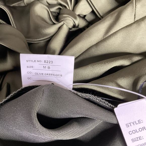 Social Bridesmaids Tie High Neck Halter Olive Green Slip Backless Maxi Dress NWT - Picture 9 of 11